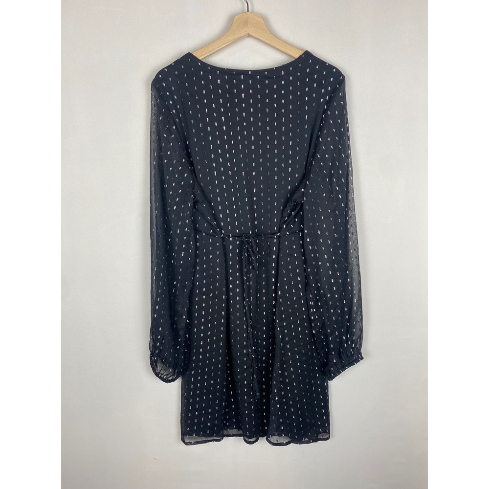 Old Navy Womens XL Tall Black Silver Metallic Swiss Dot V-Neck Mini Dress NWT - Picture 4 of 8